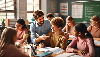 A teacher helping a student