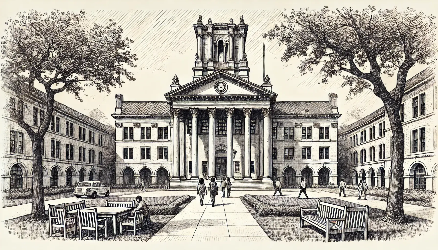 A drawing of a school building