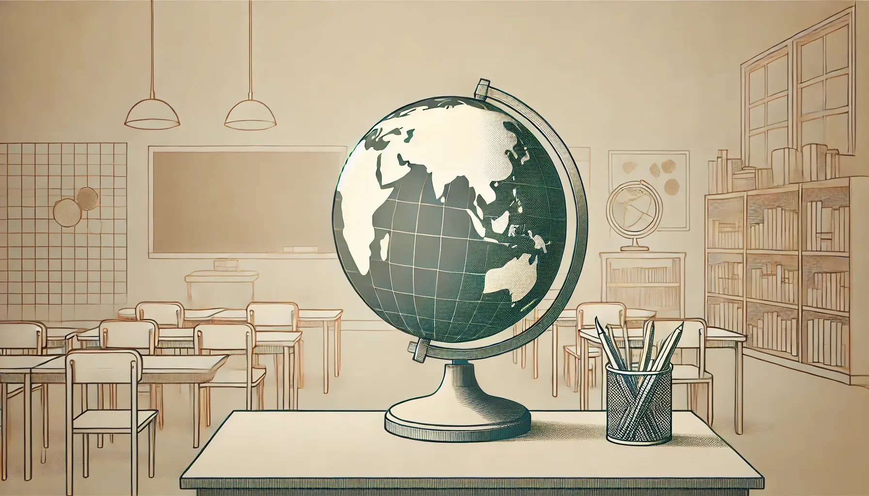 A globe in a classroom